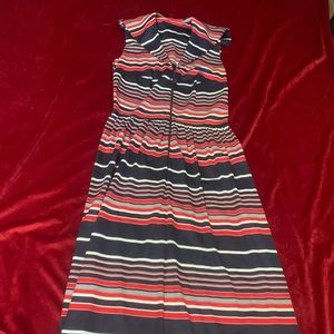 Vintage 70s Nautical Red/Blue/White Striped Sailor Maxi Dress Size Small